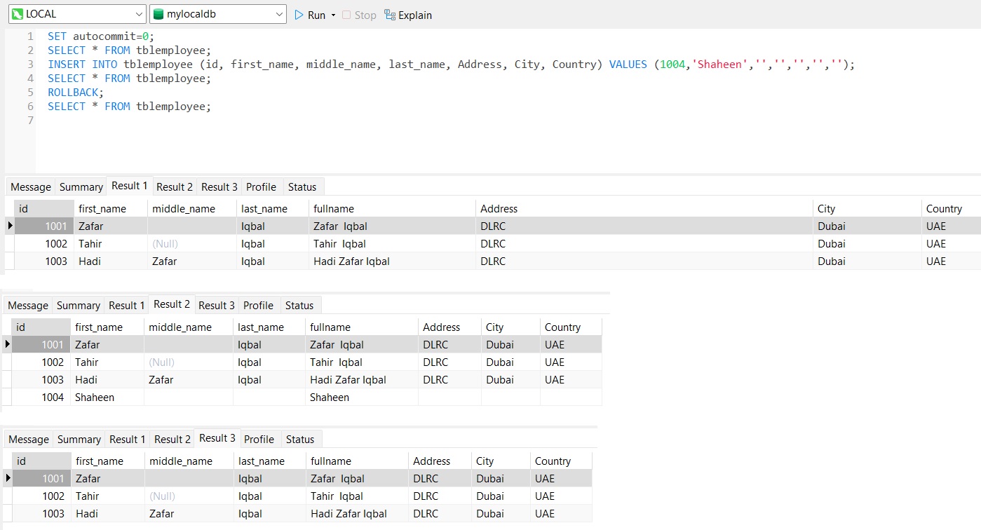 MySQL Rollback Changes Big Data and SQL