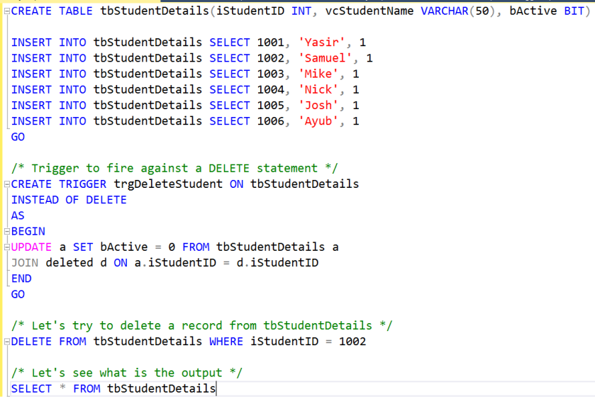 SQL Server Triggers Instead of Delete An example Big Data and SQL