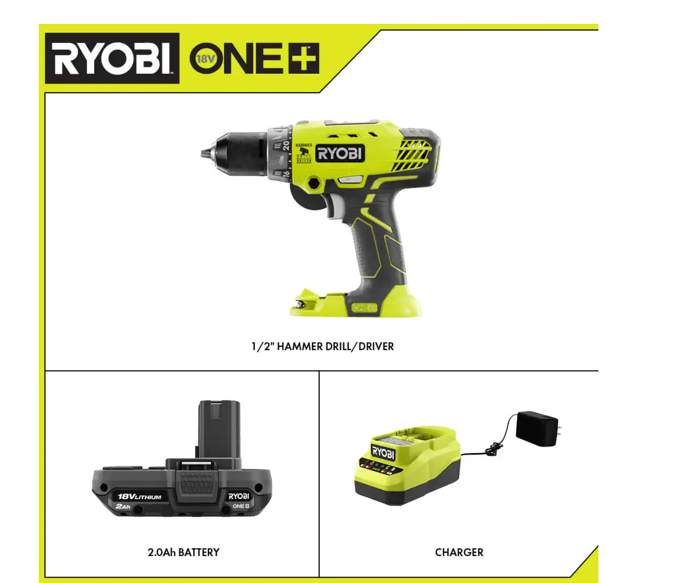 RYOBI P214PSK005 ONE+ 18V Cordless 1/2 In. Hammer Drill/Driver With