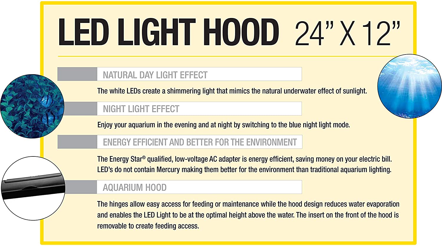 MarineLand LED Light Hood For Aquariums, Day & Night Light, 24 By 12