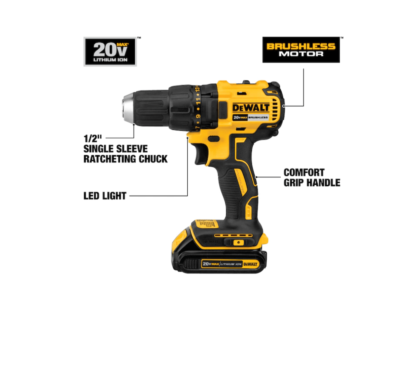 DEWALT Drill DCD777C2 20-volt Max 1/2-in Brushless Cordless (2