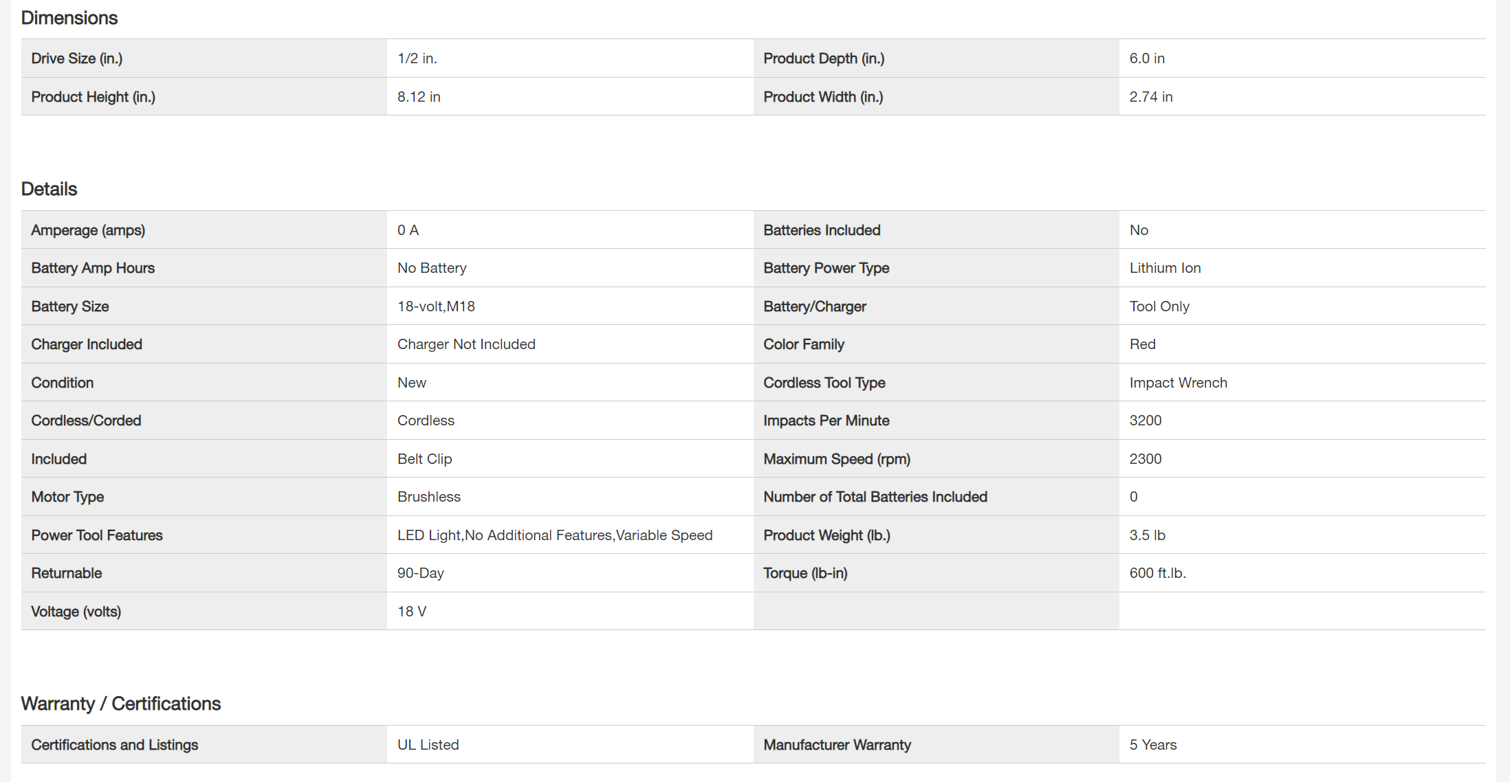 Milwaukee 2962-20-2854-20 M18 Impact Wrench Gen-2 18-Volt Li-Ion