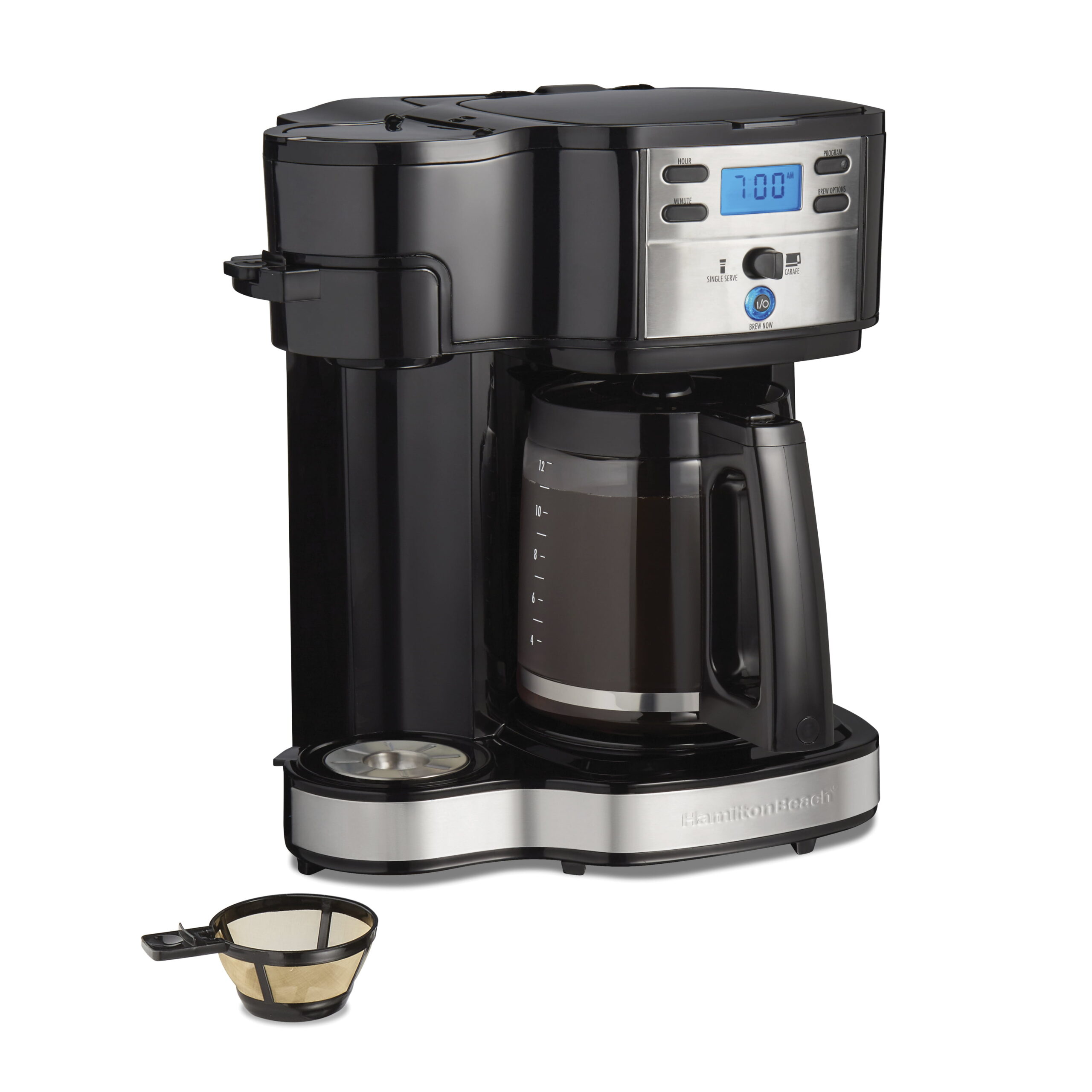 Hamilton Beach 2Way Programmable Coffee Maker, SingleServe Or 12 Cups, Black, 47650