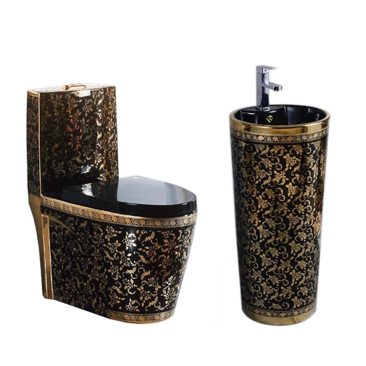 High Quality Luxury Design Golden Color Ceramics Sanitary Ware Basin