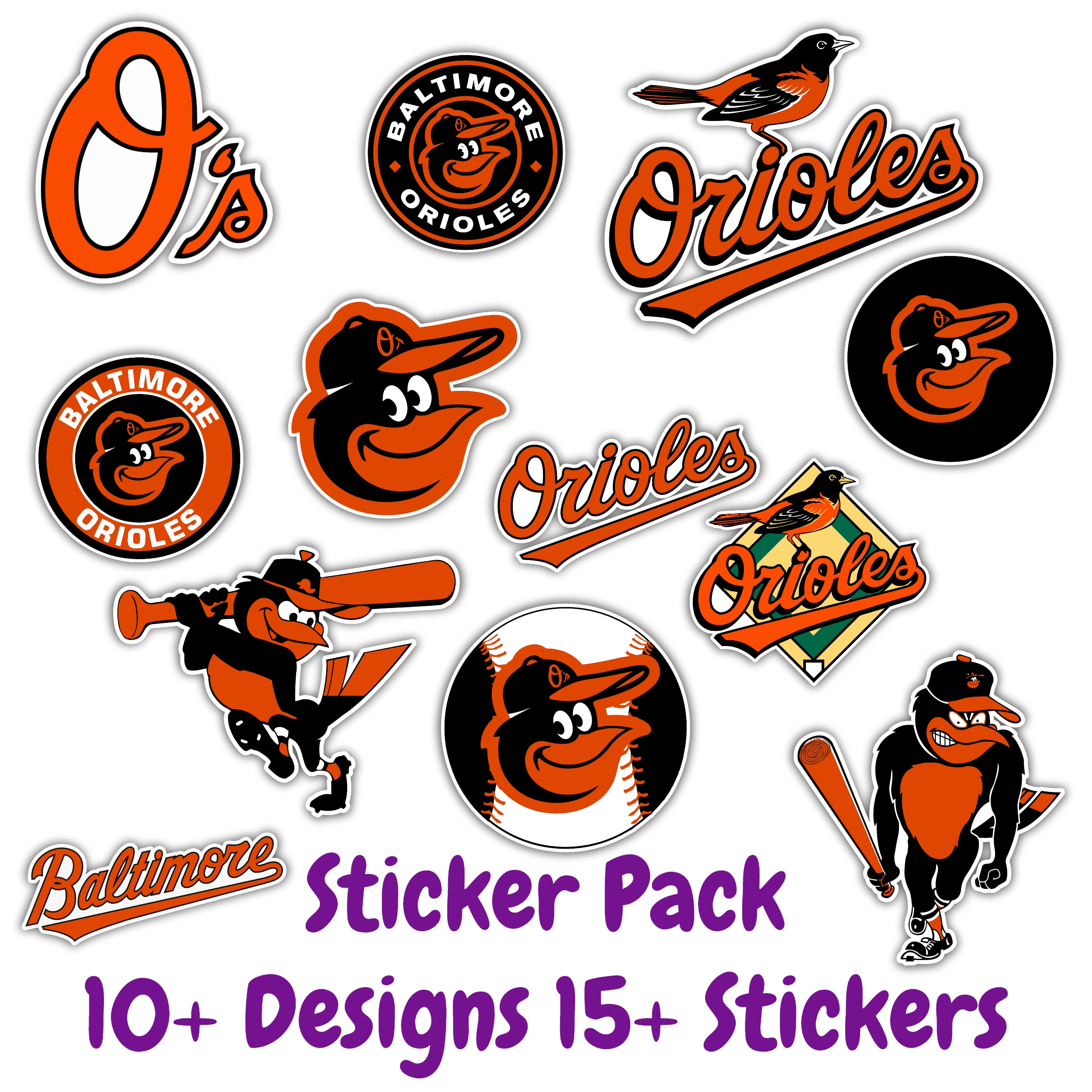 Baltimore Orioles Sticker Pack; Hydroflask decal ; Laptop Decal ; Yeti