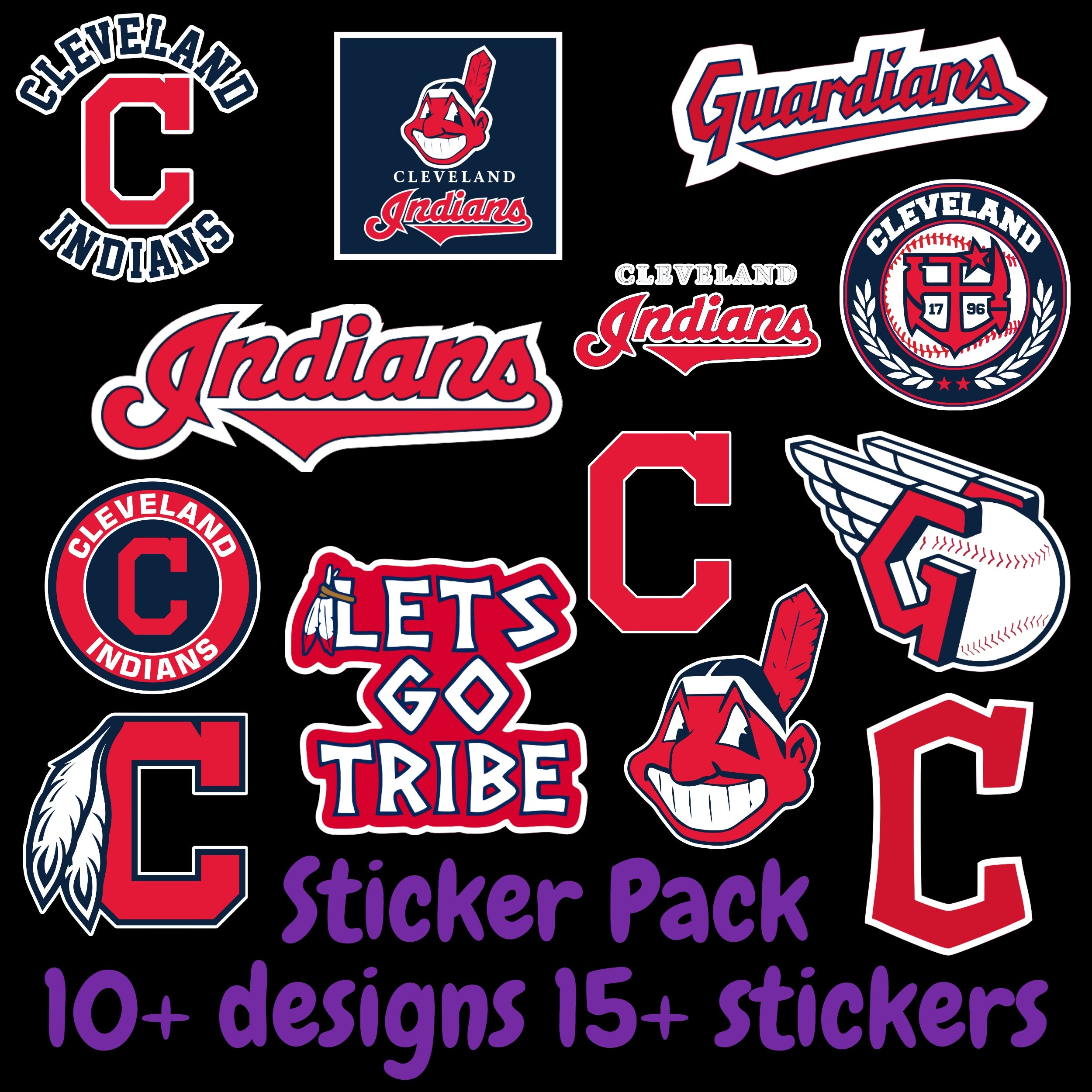 Cleveland Indians Sticker Pack; Hydroflask decal ; Laptop Decal ; Yeti