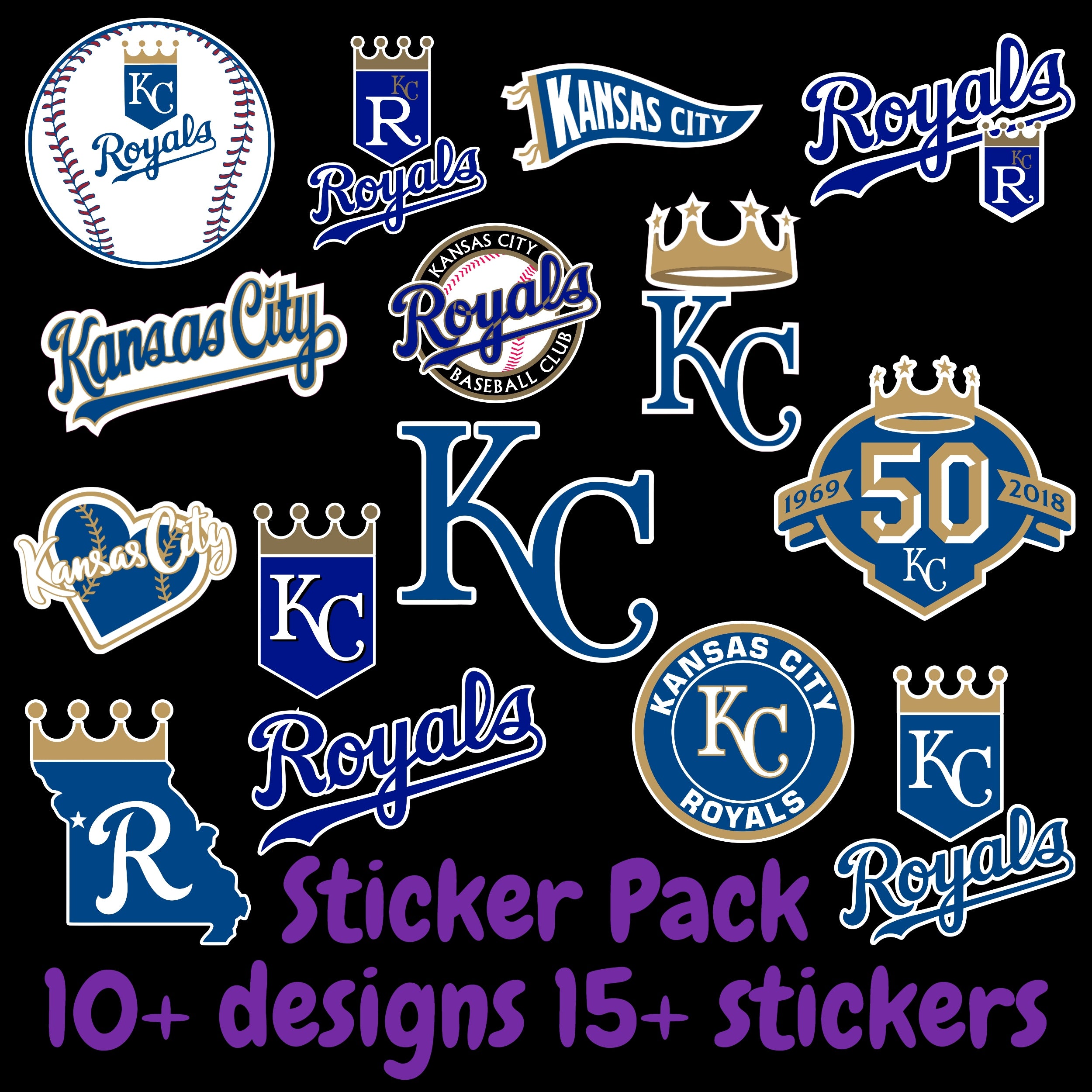 Kansas City Royals Sticker Pack; Hydroflask decal ; Laptop Decal ; Yeti