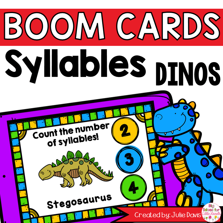 Dinosaur Syllable Counting Digital Game Boom Cards - Big Ideas for