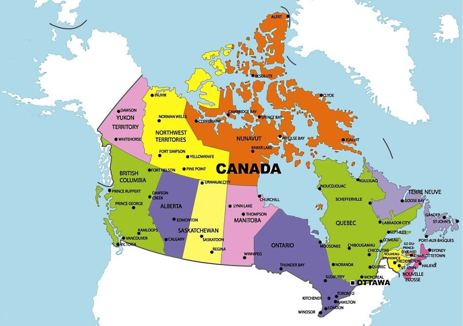 Mapa de Canada datos interesantes e información sobre el país