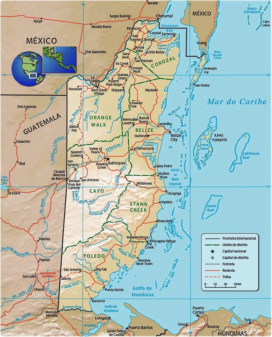 Mapa de Belize fatos interessantes e informações sobre o país