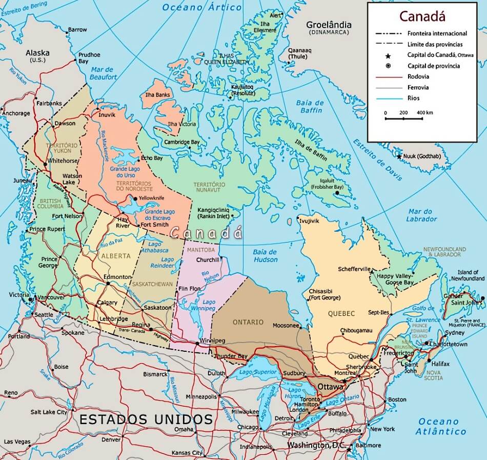 Mapa de Canada datos interesantes e información sobre el país