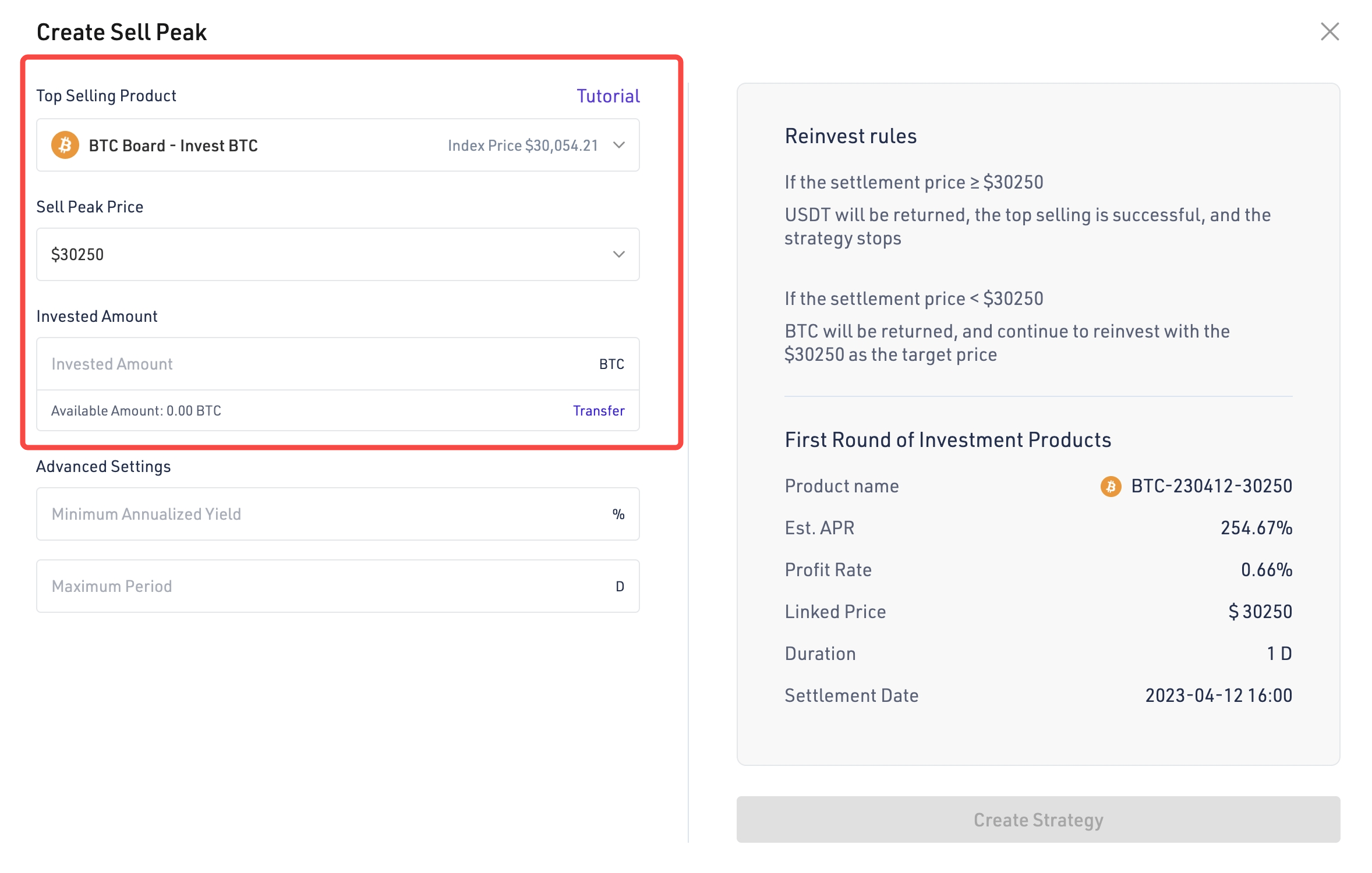 Sell Peak Tutorial BigONE