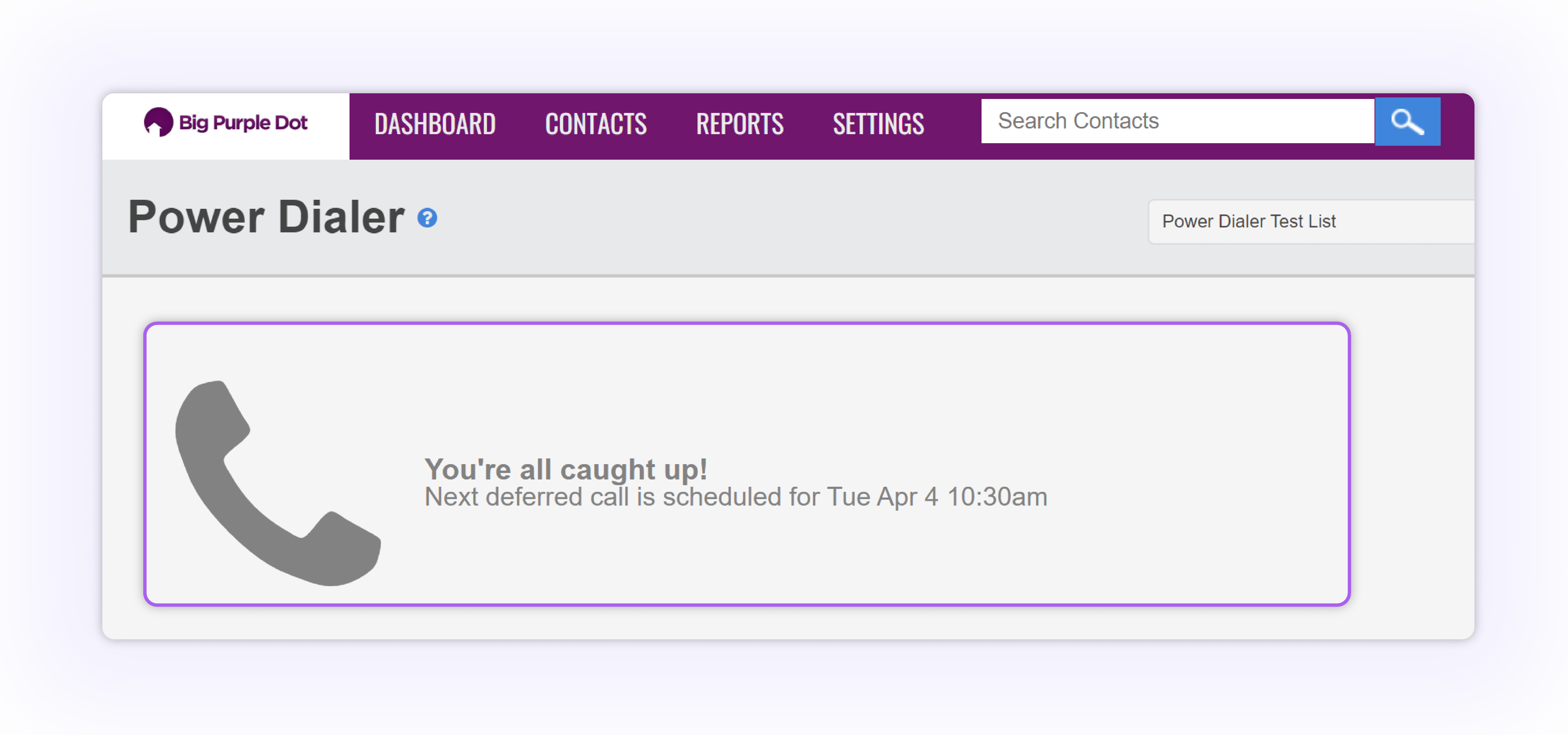 Power Dialer Learn Big Purple Dot