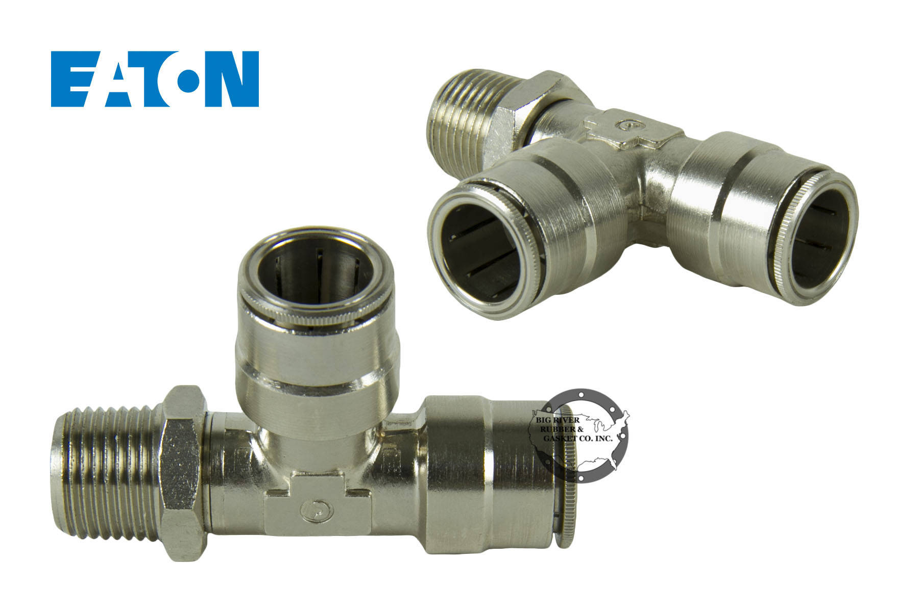 Eaton® Push>Connect Metric Male Run Tee Swivel (Universal BSPT/BSPP