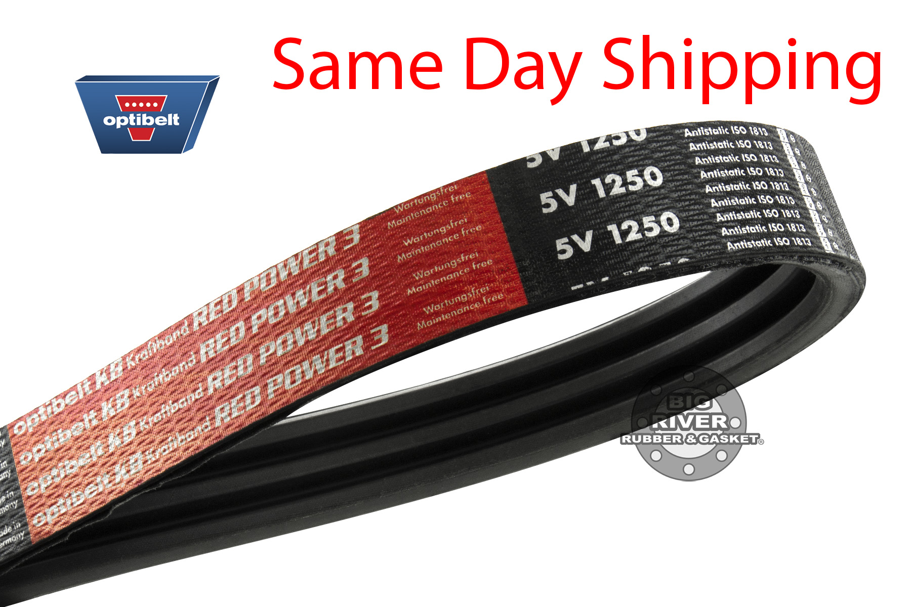 3/5VRP1250 Red Power Banded V Belt Optibelt Big River Rubber & Gasket