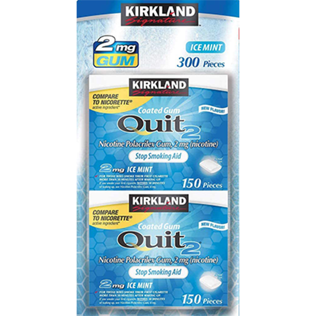 Kirkland Signature Quit Ice Mint Gum 2mg, 300 Pieces Big Space