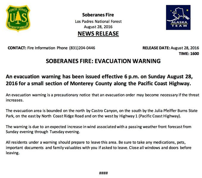 Evacuation Warning BigSurKate