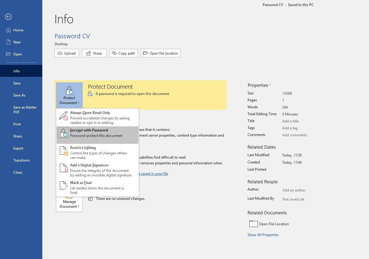 Best Microsoft word features: Encrypt with Password