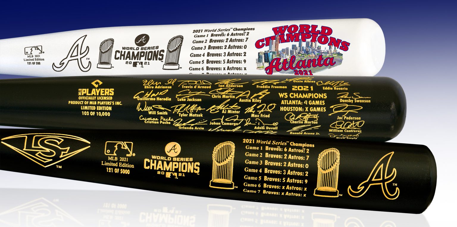 Atlanta Braves 2021 World Series Champions Three Bat Set w/ Gold Baseball Big Time Bats