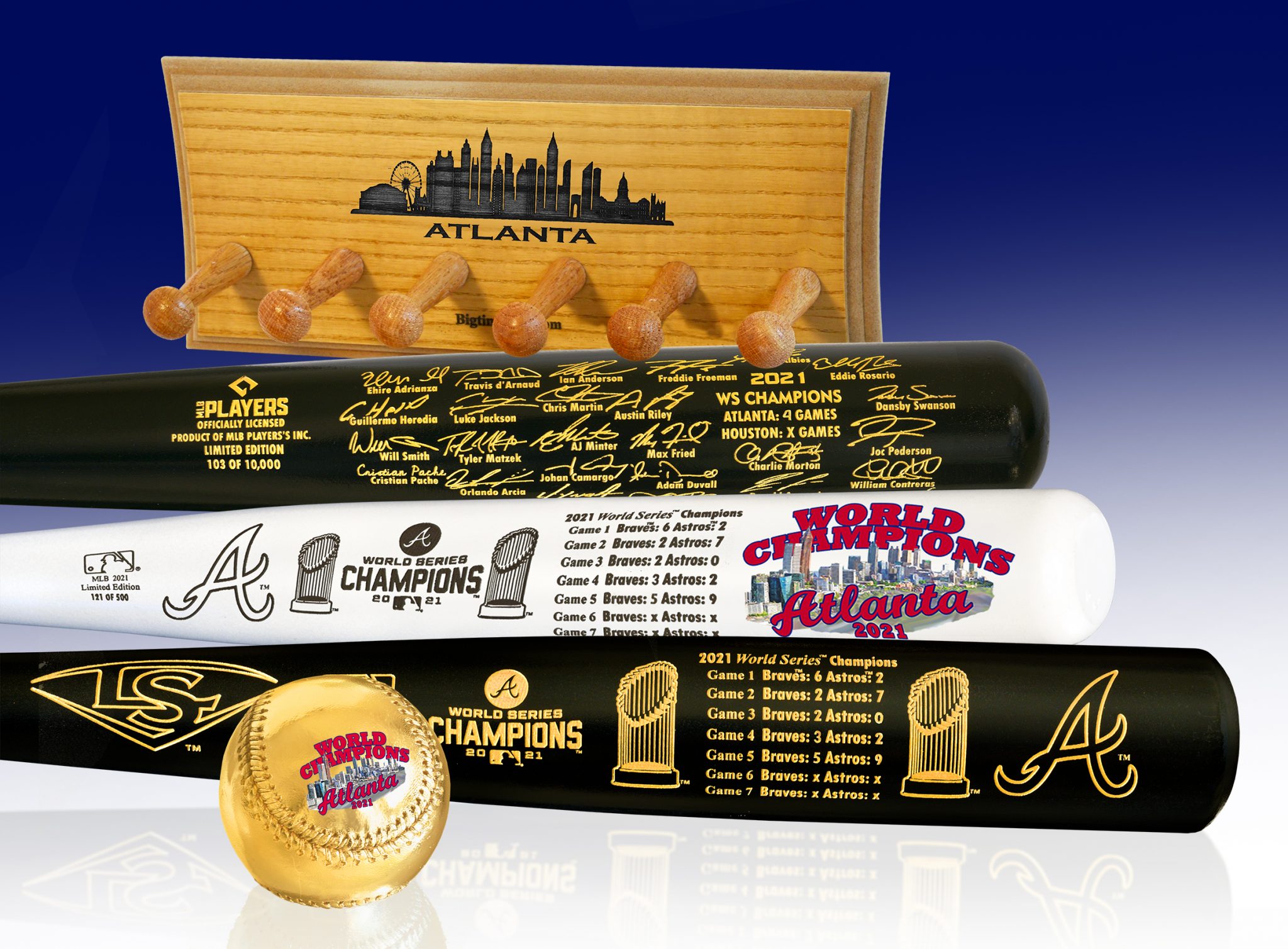 Atlanta Braves 2021 World Series Champions Three Bat Set w/ Gold