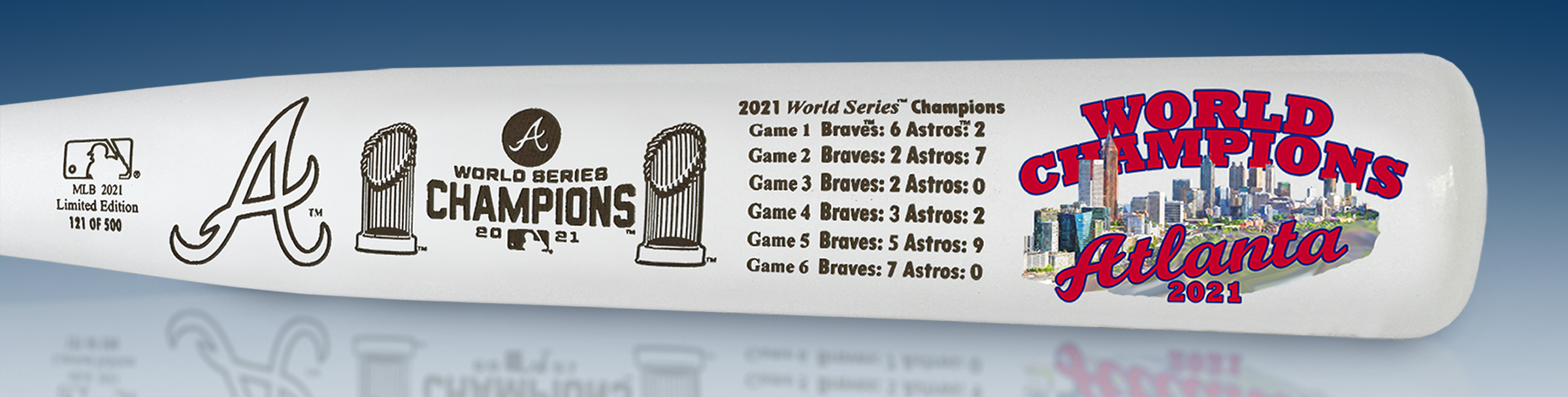 Atlanta Braves 2021 World Series Champions LS White Art Bat Big Time Bats