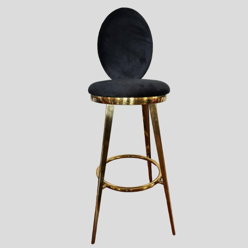 Gold Bar Chair With Oval Velvet Black Padded Finish BIJOU SA