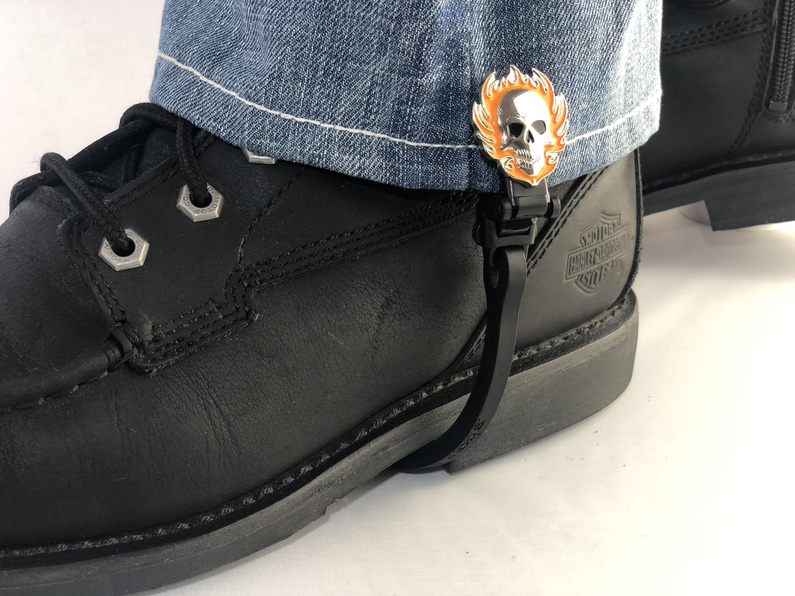 Flaming Skull Boot Straps Set Biker Boot Straps