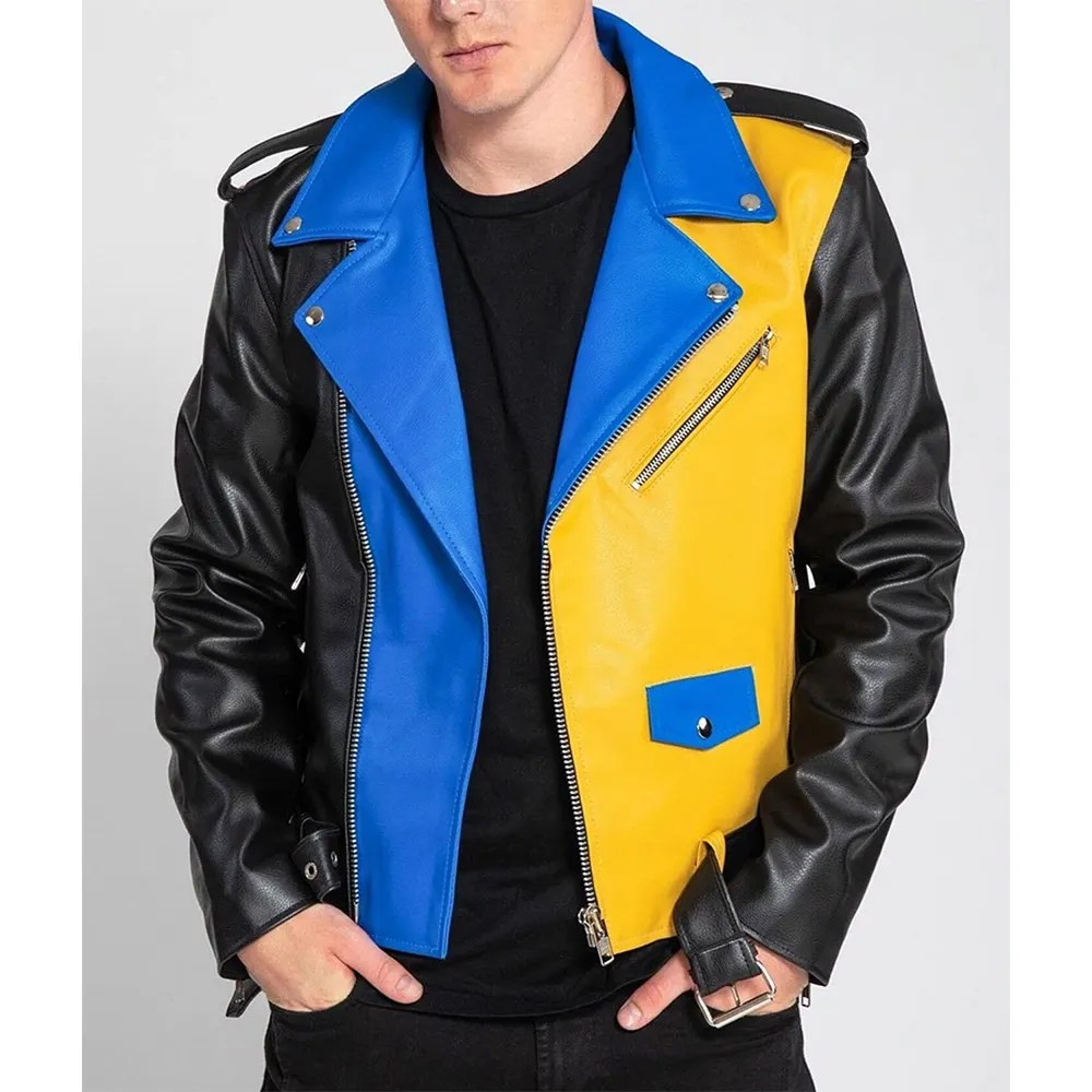 Premium Men’s Color Block Biker Leather Jacket