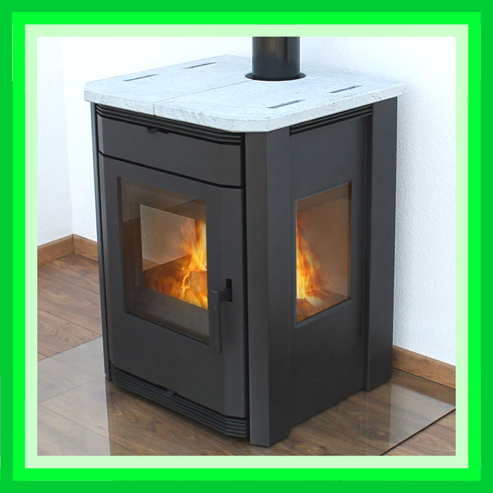 3 Scheiben Panorama Kaminofen 10kW NEU SpecksteinOfen HolzOfen mit