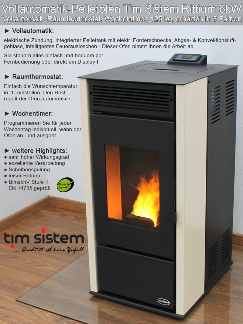 PelletOfen 6kW Vollautomatik NEU PelletHeizung KaminOfen Holz