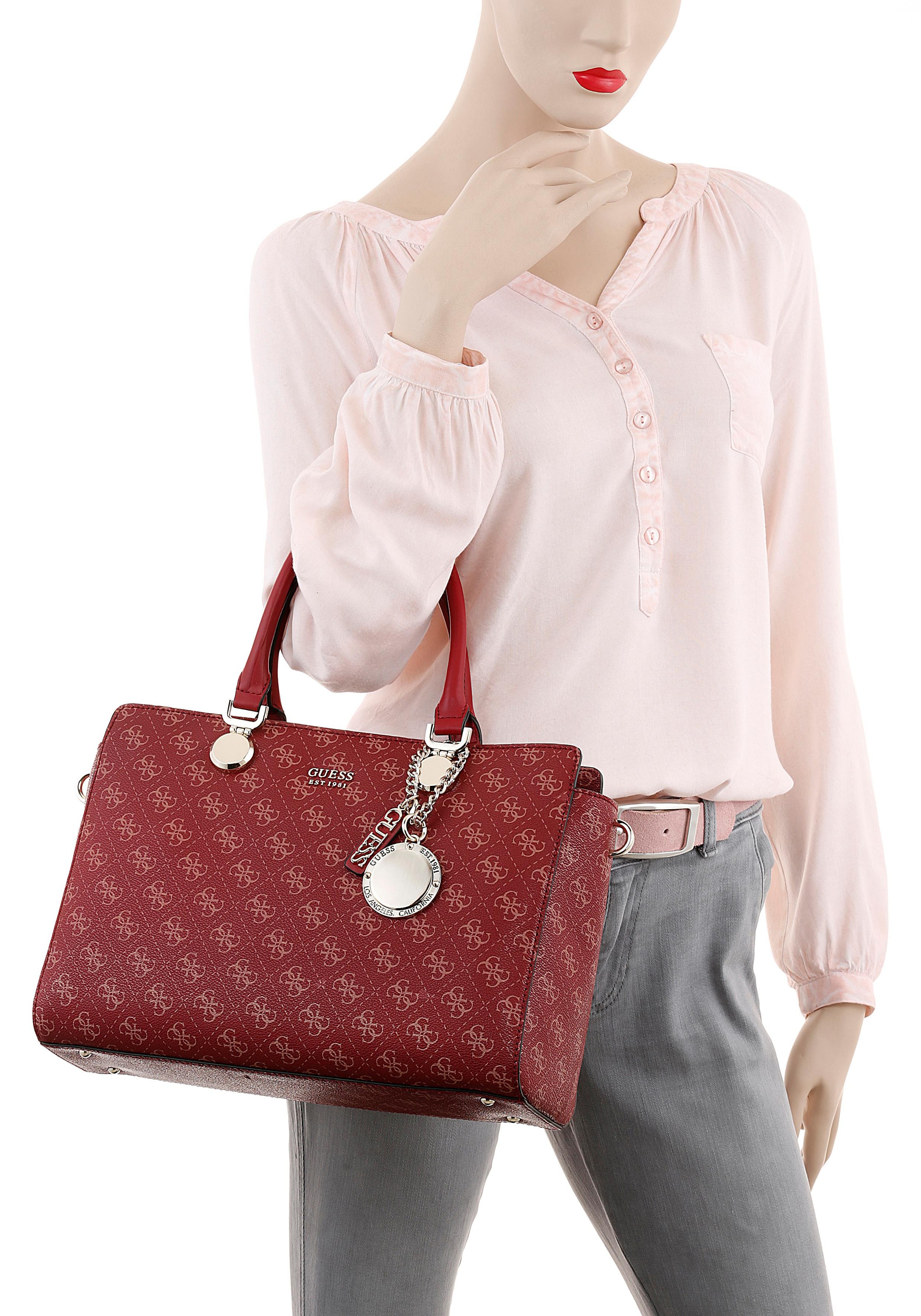 Guess Henkeltasche »Aline Society Satchel«, mit tollem Schmuckanhänger bestellen BAUR