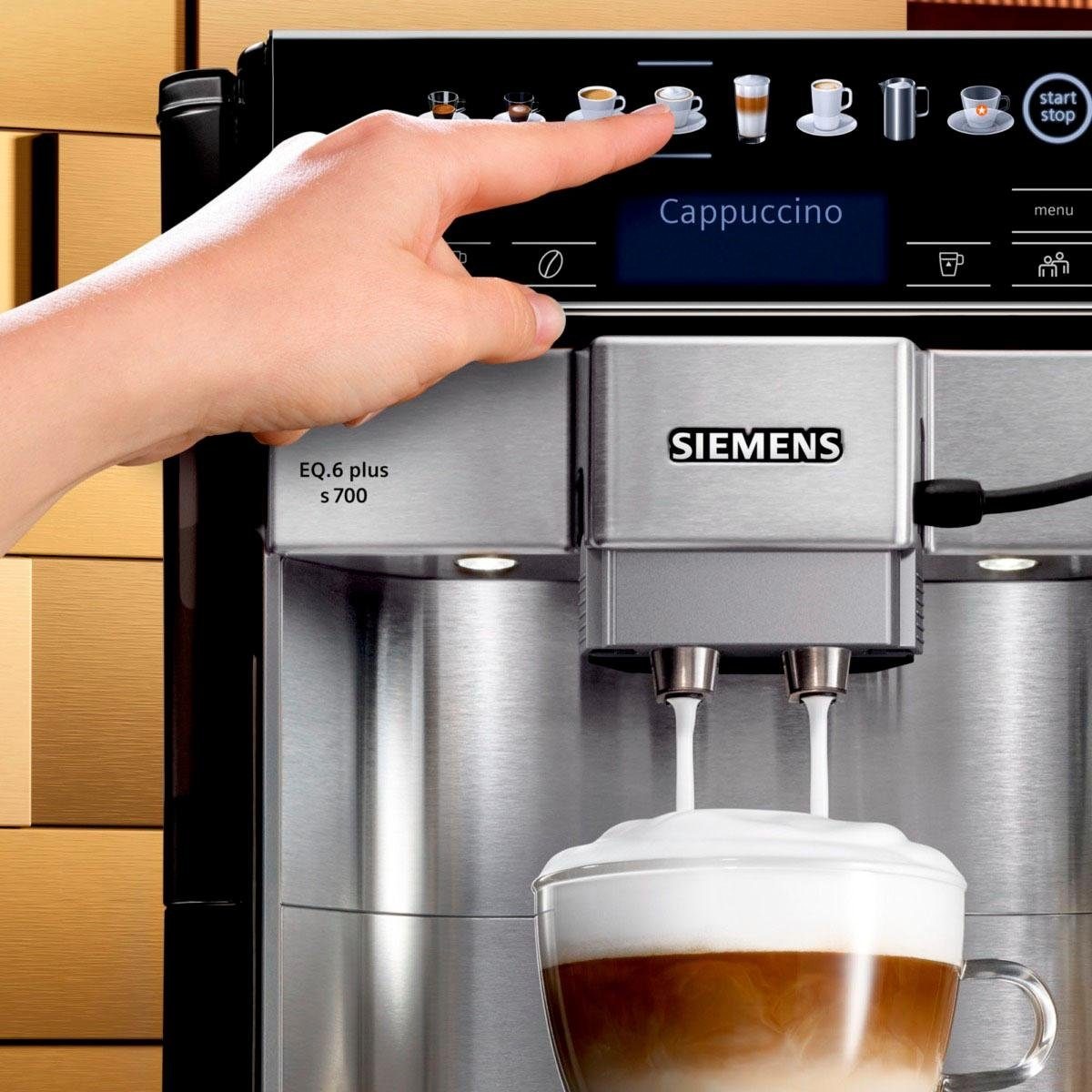 Siemens Kaffeevollautomat »Eq.6 Plus S700 Te657503De«, Automatische Reinigung, Zwei Tassen Gleichzeitig, 4 Individuelle Profile, Beleuchtetes Tassenpodest, Edelstahl | Baur
