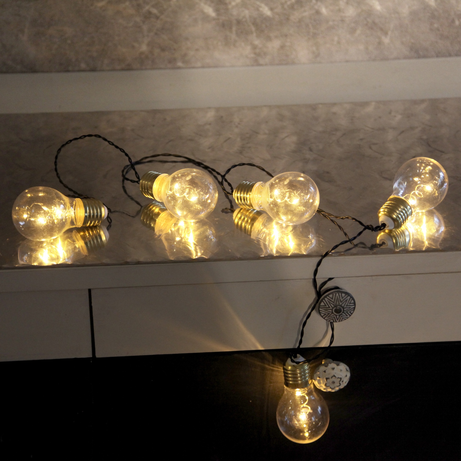 LED Party Lichterkette GLOW klar warmweiß 5 Glühbirnen mit Batterie
