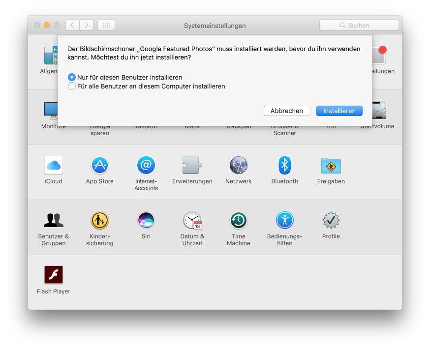 GoogleBildschirmschoner für macOS installieren oder