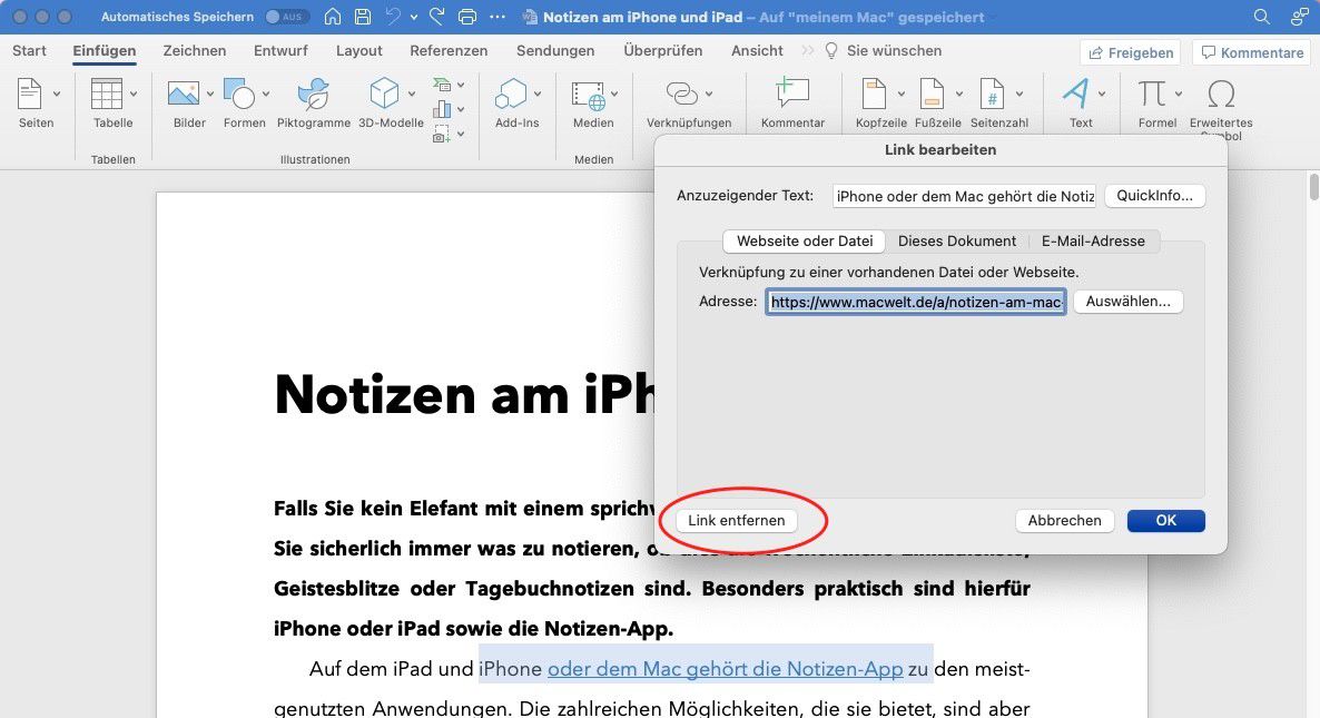 Alle Links auf einmal in Word am Mac löschen Macwelt