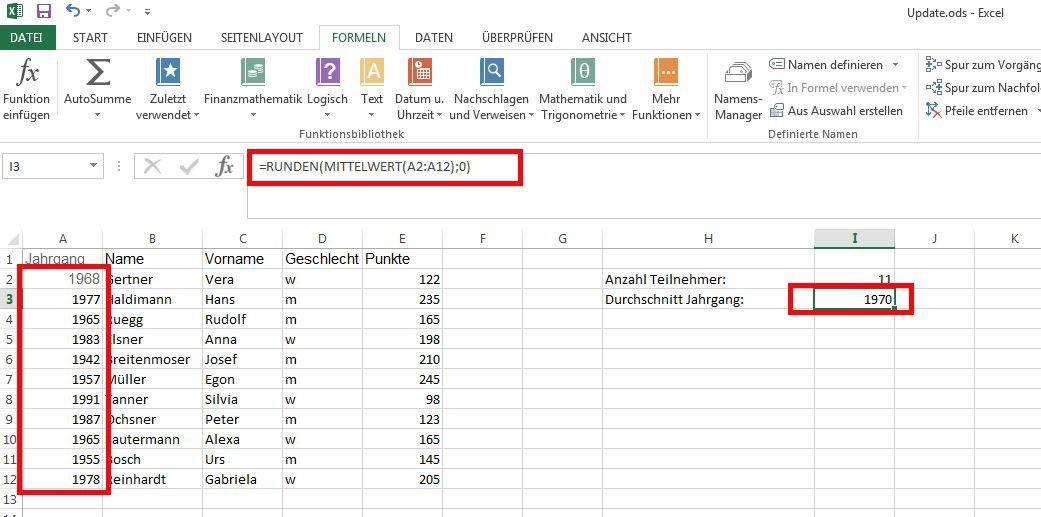 Komplexe Funktionen ANZAHL, RUNDEN, MITTELWERT, Verschachtelungen PCWELT