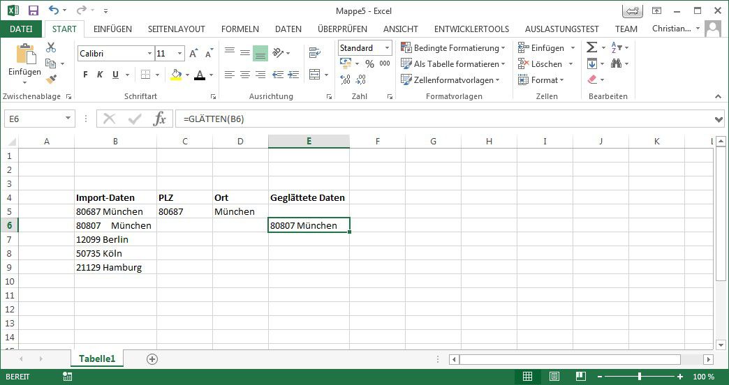 ExcelFunktion SÄUBERN & GLÄTTEN PCWELT