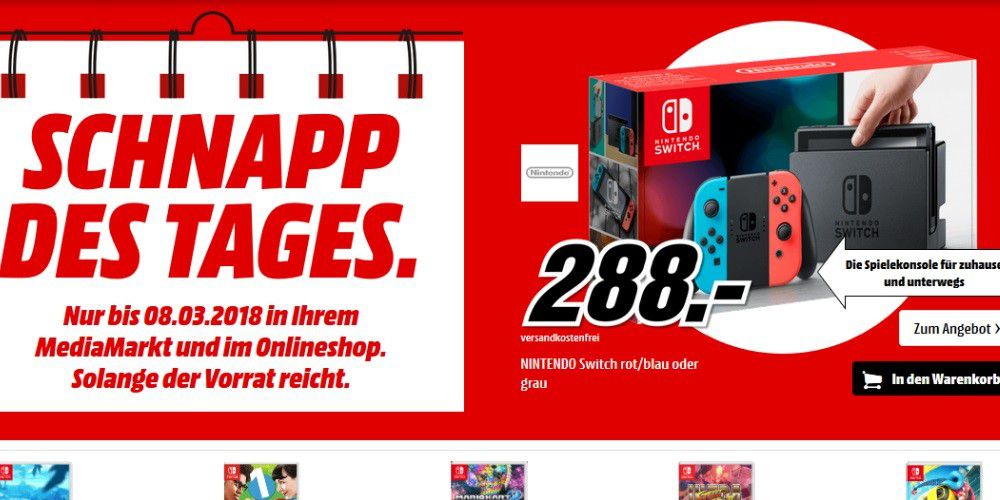 Mediamarkt Schnapp des Tages Nintendo Switch für 288 Euro PCWELT