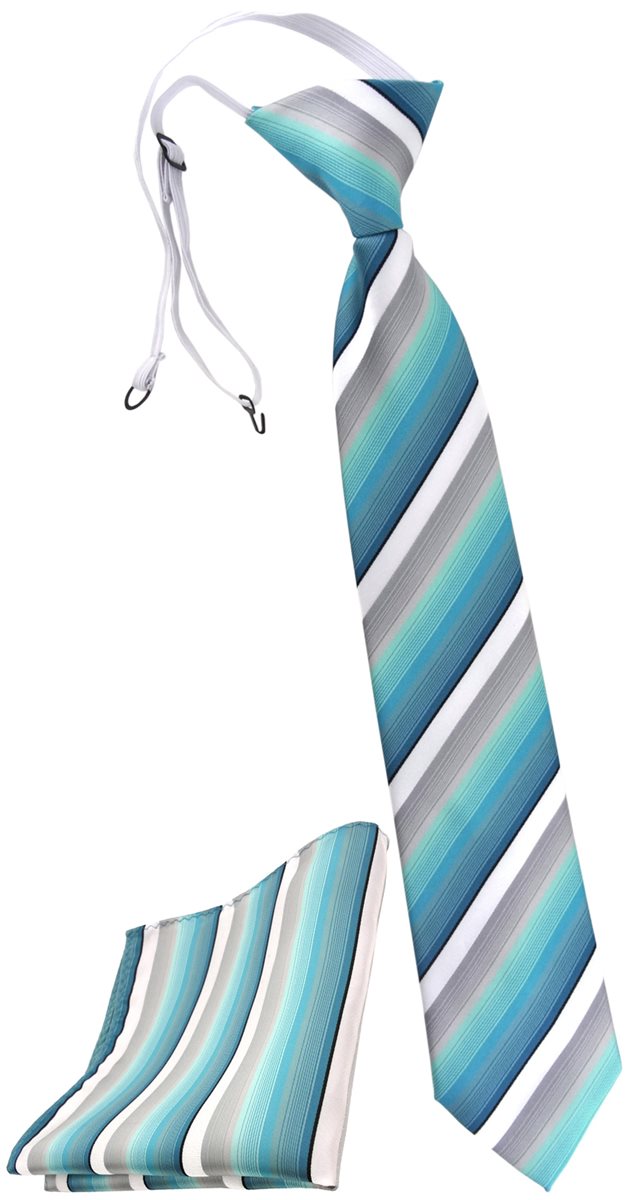TigerTie Kinderkrawatte + Einstecktuch türkis mint grau weiß schwarz