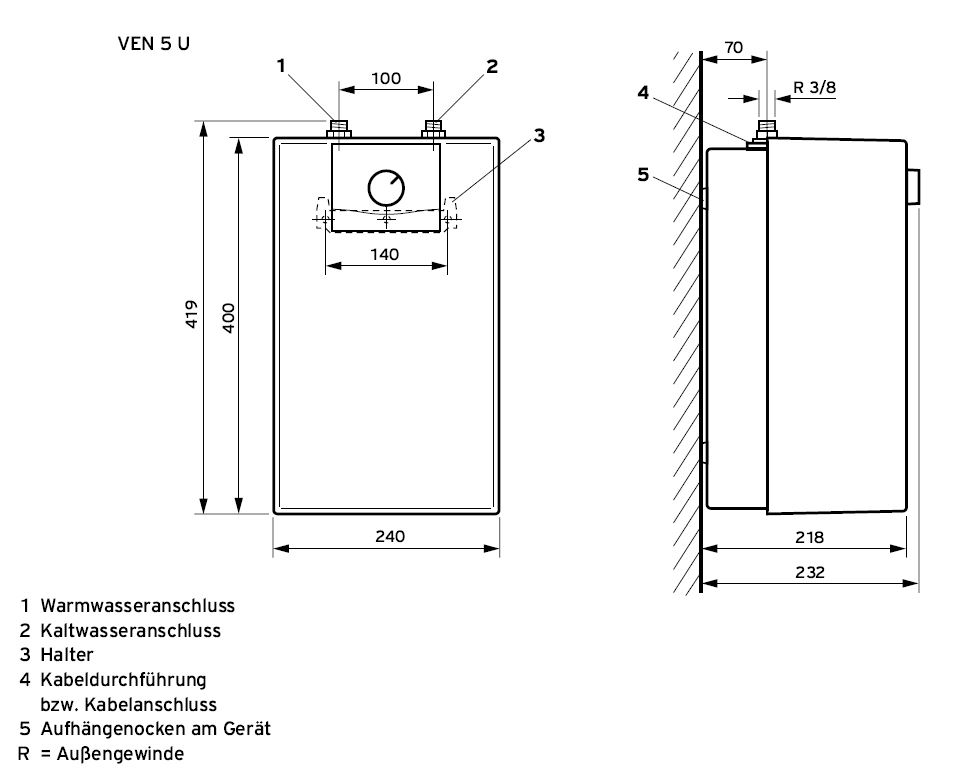Vaillant Untertischgerät Typ VEN 5U plus Klein Speicher