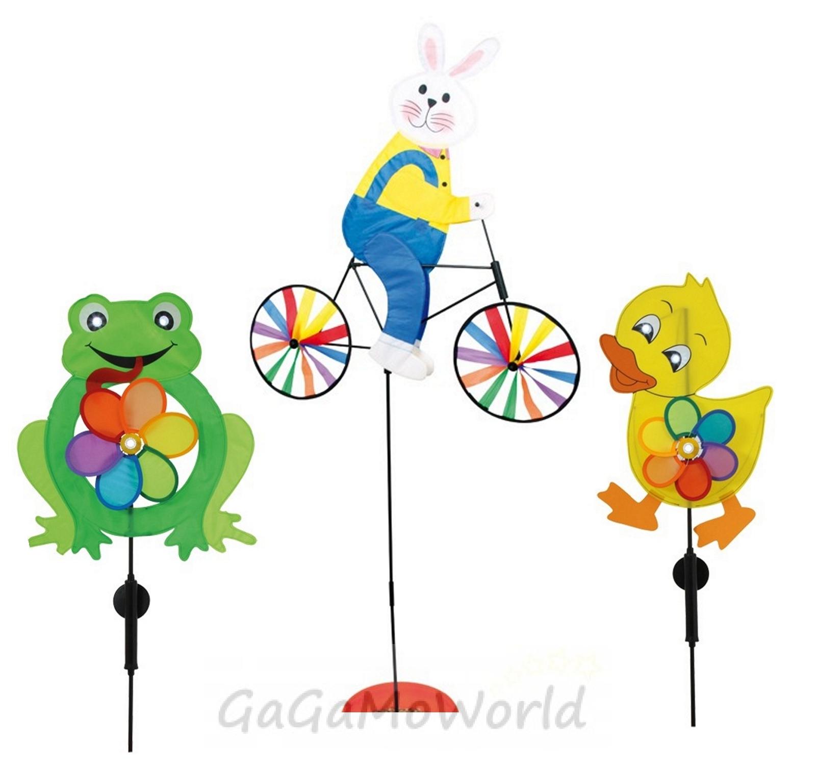Windspiel Hase Ente Frosch m. LED Tiere Windrad Bunt Garten Deko Balkon