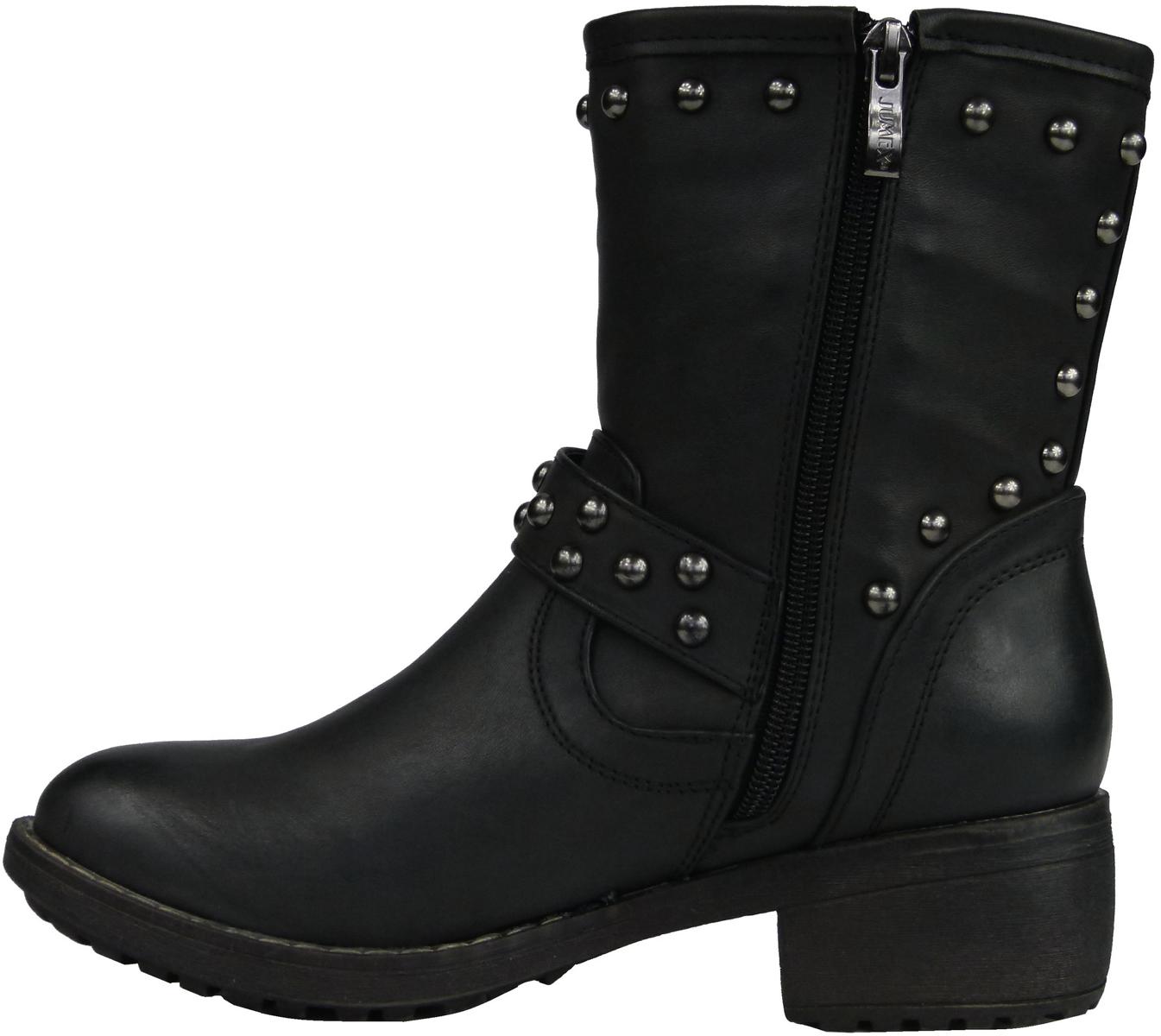 Damen Bikerboots mit Totenkopf Nieten Skull Schädel Boots Blockabsatz
