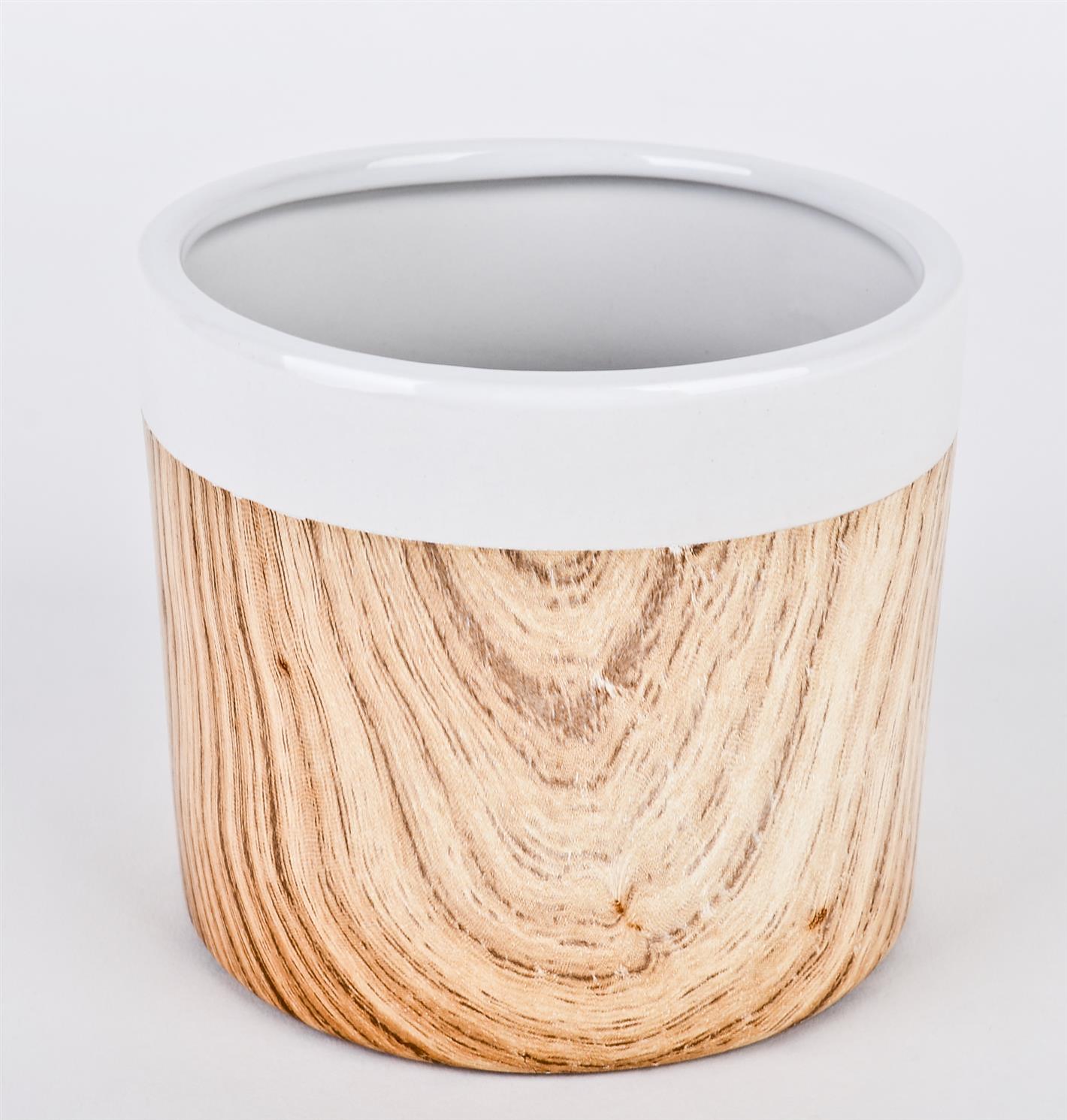 Topf Woody 12cm Blumentopf Dekotopf Keramiktopf Holzoptik Keramik