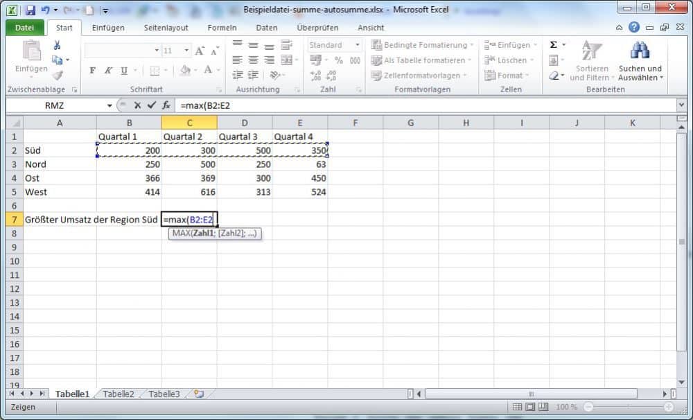 Max, Maximum, Aufbau, Beispiel, Übung, Excel Funktion Bildungsbibel.de