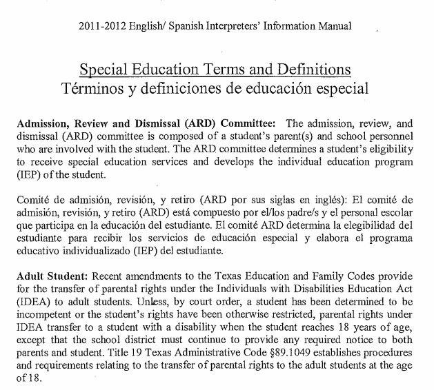 Spanish Translations for IEP/ARD Meetings Bilinguistics