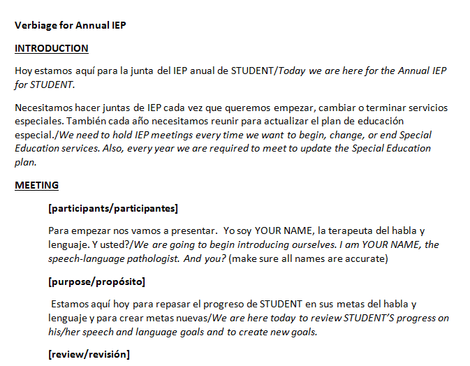 Spanish Translations for IEP/ARD Meetings Bilinguistics