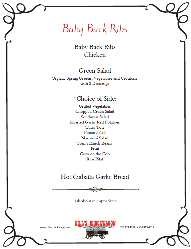 Baby Back Ribs Catering Menu Bill's Chuckwagon BBQ Catering