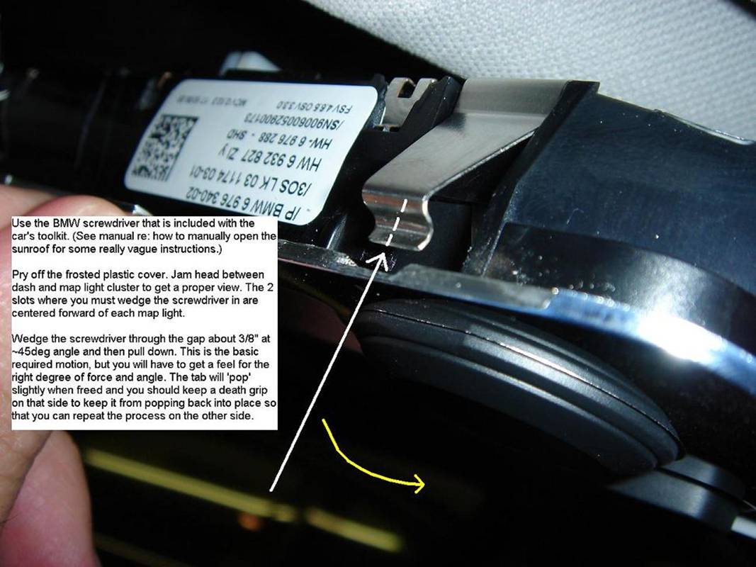 BMW e90Sunroof Control Panel/Dome Light Removal and V1 Hardwire
