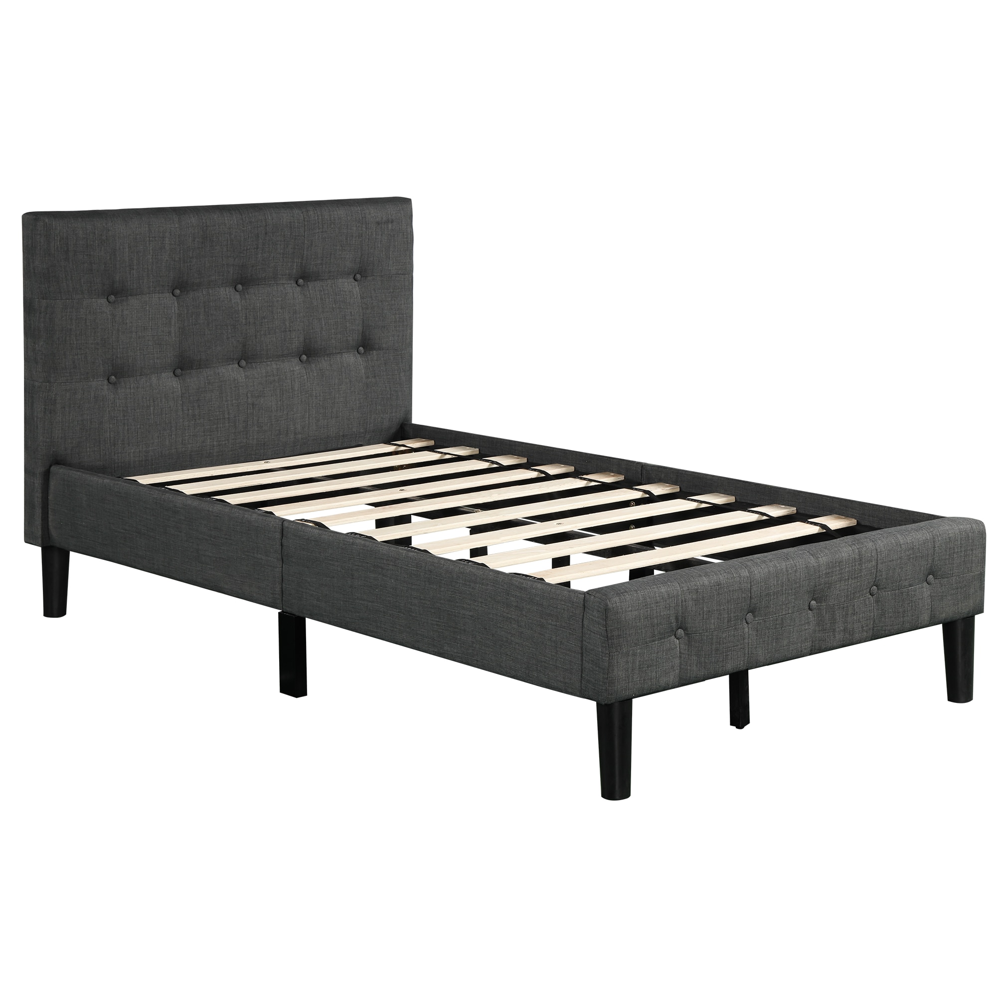 Preston Platform Bed with Wooden Slat Support and Tufted Headboard and Footboard Twin BiltPros
