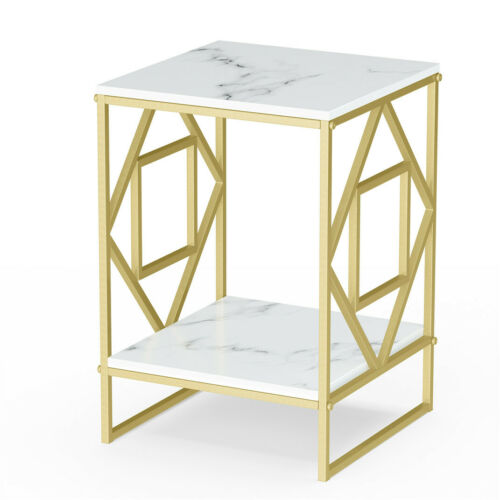Marble Tabletop Gold Metal Frame Sofa Side End Table BiltPros